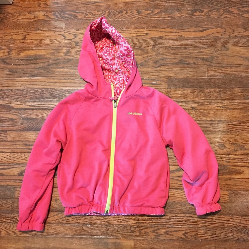 Pink Platinum Brand Girls Hot Pink Reversible Leopard Coat Jacket EUC